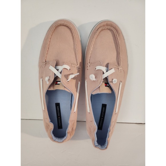 Tommy Hilfiger Shoes - Tommy Hilfiger Womens Boat Shoes Peach Canvas Slip On Sneakers Size 10M